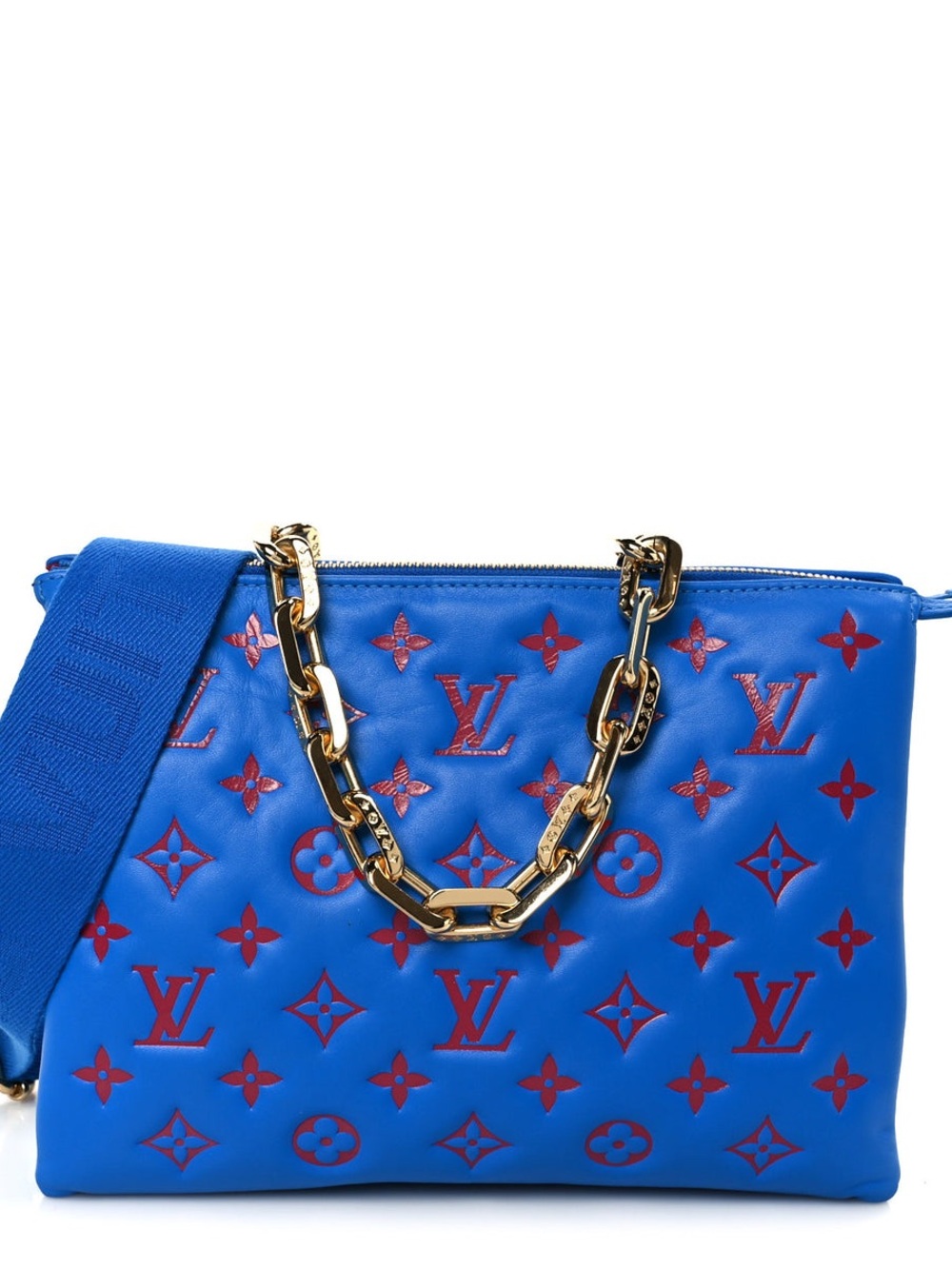 LOUIS VUITTON COUSSIN PM BLUE/RED LAMBSKIN GOLD CHAIN
LIMITED EDITION BAG